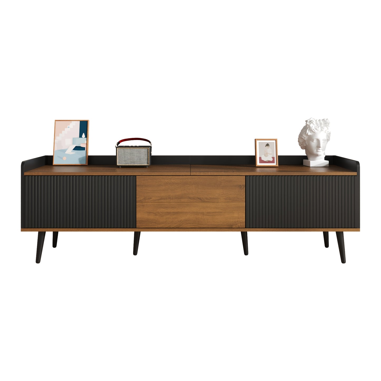 Tv Meubel – Tv Kast – Tv Meubel met Opbergruimte – Tv Dressoir – Mediameubel – Stevig Bamboe – Ruimtebesparend Design – Zwart/natuurlijk bruin – Vrijstaand – 68,5 cm Hoog – Kabelmanagement