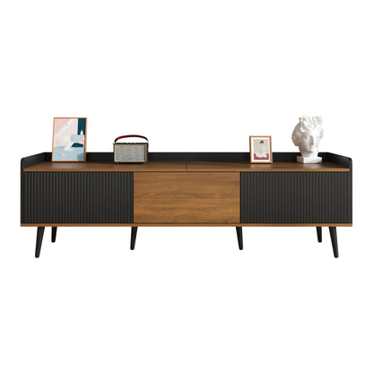 Tv Meubel – Tv Kast – Tv Meubel met Opbergruimte – Tv Dressoir – Mediameubel – Stevig Bamboe – Ruimtebesparend Design – Zwart/natuurlijk bruin – Vrijstaand – 68,5 cm Hoog – Kabelmanagement