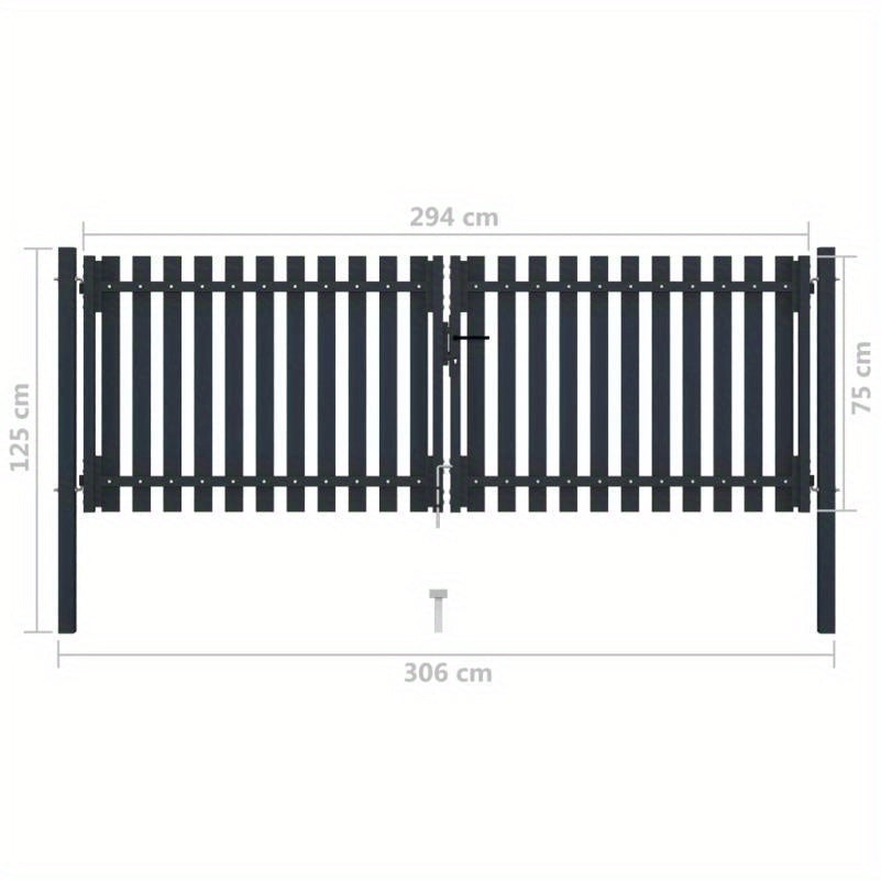 Dubbele Stalen Poort – Tuinpoort – Veiligheidshek – Afscheidingshek – Buitenhek – Duurzaam Staal – 306x125 cm Anthraciet