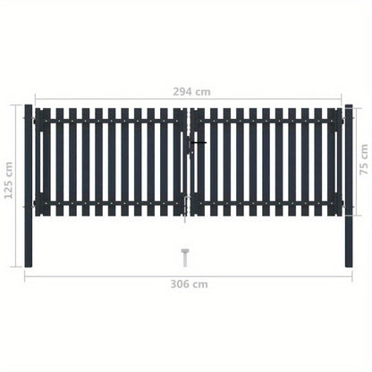 Dubbele Stalen Poort – Tuinpoort – Veiligheidshek – Afscheidingshek – Buitenhek – Duurzaam Staal – 306x125 cm Anthraciet