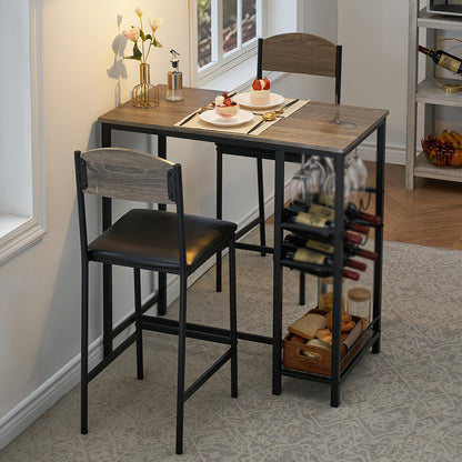 Compact Barkrukset Voor Twee – Bartafel Set – Hoog Tafel Met Stoelen – Keuken Eettafel – Counter Hoogte Kruk – Robuust Houten Ontwerp – Gemakkelijk In Te Zetten – Grijs
