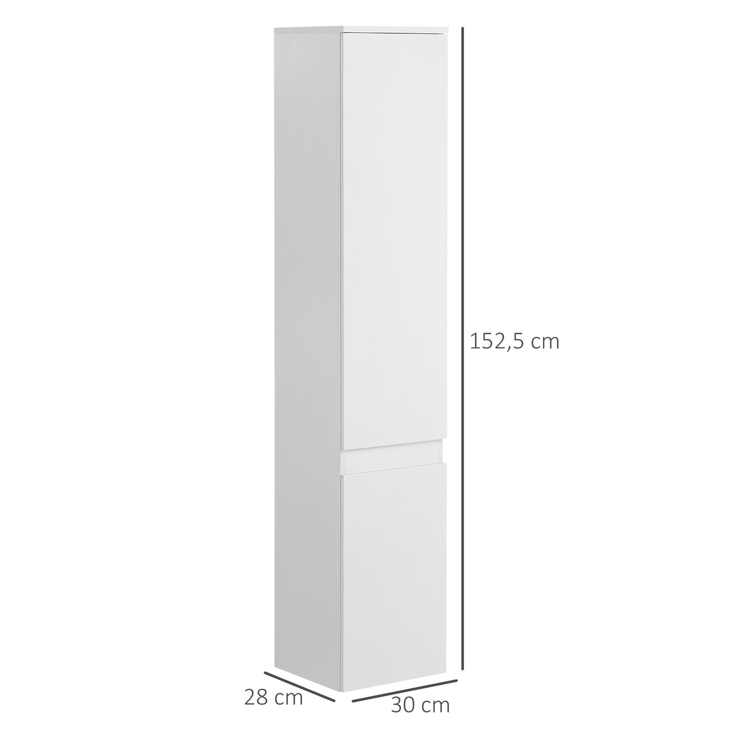 Badkameropbergkast – Badkamerkast – Opbergmeubel – Toiletkast – Kolomkast – Wit – 2 Deuren – 3 Verstelbare Planken – Compact 30x28x152,5 cm – MDF & Hout