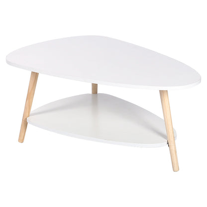 Witte Salontafel – Koffietafel – Bijzettafel – Tafel – Sofa Tafel – Ovaal Design – Dubbele Lagen – Compact 90x60x40 cm