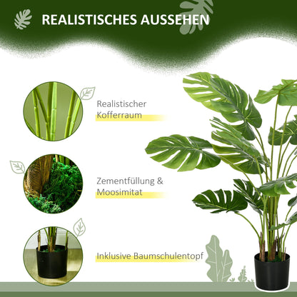Monstera Deliciosa Kunstplant – Nepplant – Groene Kamerplant – Decoratieve Plant – Hangplant – Onderhoudsvrij – Stevige Cementen Pot 120 cm