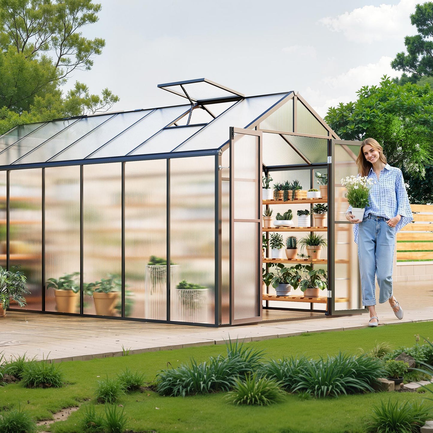 Kas – Kweekkas – Tuinkas – Groentenkas – Serre – Aluminium Frame – UV-bestendige Polycarbonaatpanelen 8 x 14 Ft