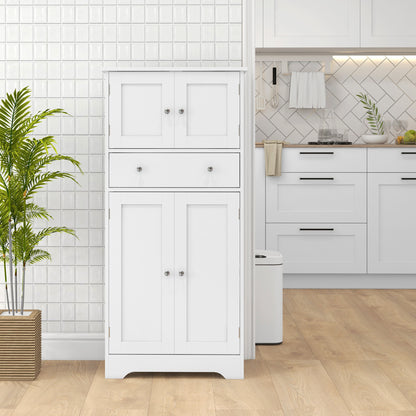 HOMCOM Modern Style Kitchen Buffet Cabinet with Adjustable Shelves, Drawer, and Storage Compartments, Perfect for Dining Room or Living Room, 60 x 30 x 128 cm, White