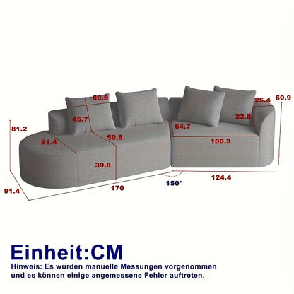 Hoekbank Oversized Hoeksalon Modulaire Bank Loungebank Modulair Zithoek – Grijs Neutrale Stof – Wolkvormige Rugkussens – 4 Sierkussens – Geschikt Voor 4 Personen