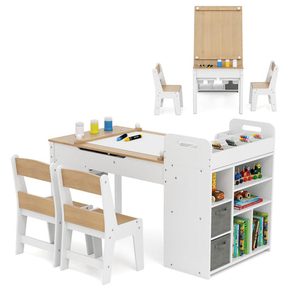 Kindertafel – Kinderbureau – Knutseltafel – Speeltafel – Stoelenset – 3-in-1 Schildertafel met Opbergruimte – Hoogwaardig Berkenhout – Veilig Afgeronde Hoeken – Nature