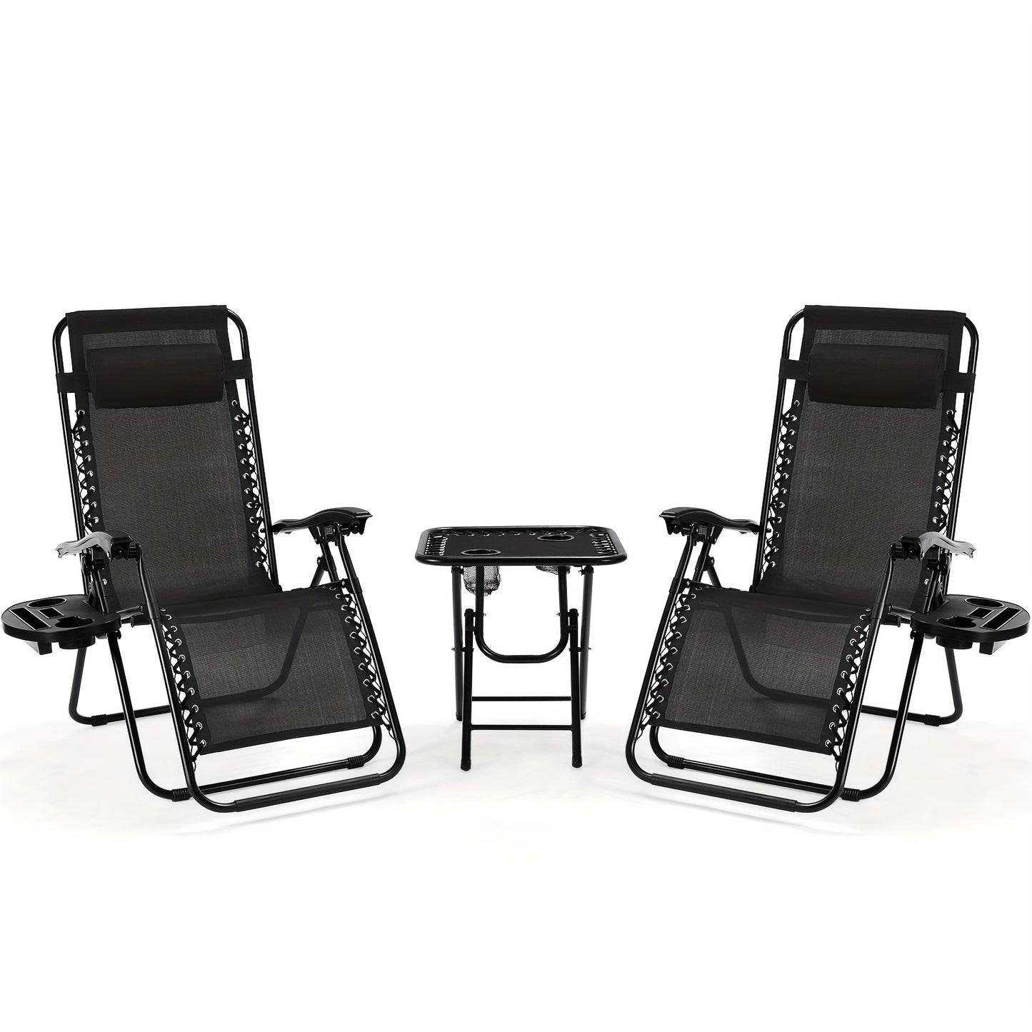 Ligstoel – Tuinstoel – Strandstoel – Campingstoel – Ligbed – Verstelbare Rugleuning – Opvouwbaar Met Zijtafel – Zwart – Stevig Lichtgewicht Frame