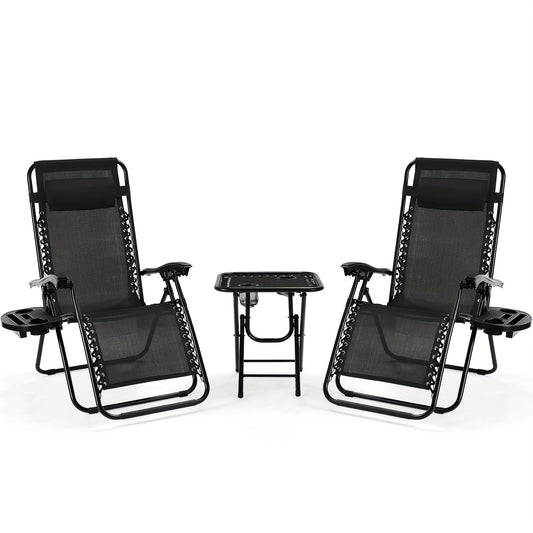 Ligstoel – Tuinstoel – Strandstoel – Campingstoel – Ligbed – Verstelbare Rugleuning – Opvouwbaar Met Zijtafel – Zwart – Stevig Lichtgewicht Frame