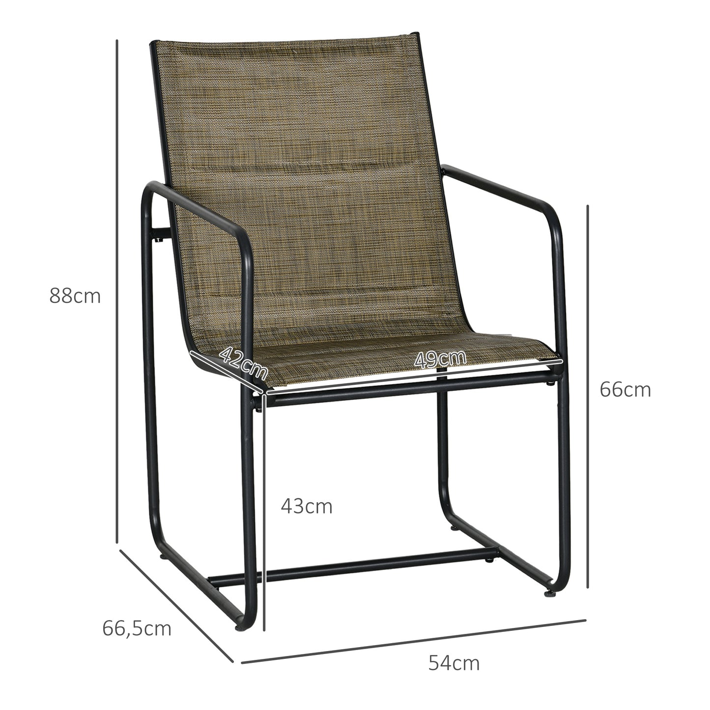 Tuinstoelen – Buitenstoelen – Terrasstoelen – Balkonstoelen – Tuinmeubel – Set Van 2 – Ademend Polyester Mesh – Stevig Stalen Frame – Zwart/Bruin – 54x66,5x88 cm