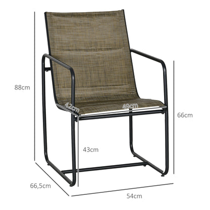 Tuinstoelen – Buitenstoelen – Terrasstoelen – Balkonstoelen – Tuinmeubel – Set Van 2 – Ademend Polyester Mesh – Stevig Stalen Frame – Zwart/Bruin – 54x66,5x88 cm