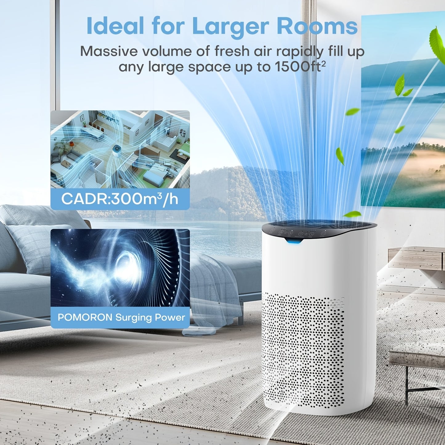 Luchtreiniger – Luchtzuiveraar – Air Purifier – Luchtfilter – HEPA-filter – 300 m³/u CADR – Stil Met App & Spraakbesturing – Wit