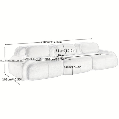 Bankstel – Bank – 3-zitsbank – Sofa – Zithoek – Ribcord Stof – Ergonomische Armleuningen – Modulair & Antislip - Beige