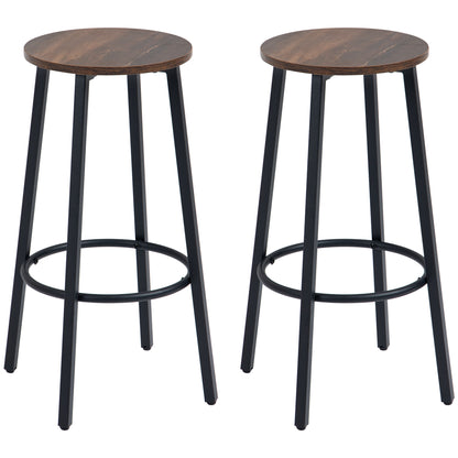 Barkrukken – Barstoelen – Krukken – Hoge Stoelen – Industrieel Design – Rustic Brown Zitting – Zwart Metalen Frame – Comfortabele Voetensteun – 42x42x65 cm – Set Van 2