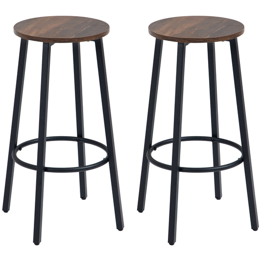 Barkrukken – Barstoelen – Krukken – Hoge Stoelen – Industrieel Design – Rustic Brown Zitting – Zwart Metalen Frame – Comfortabele Voetensteun – 42x42x65 cm – Set Van 2
