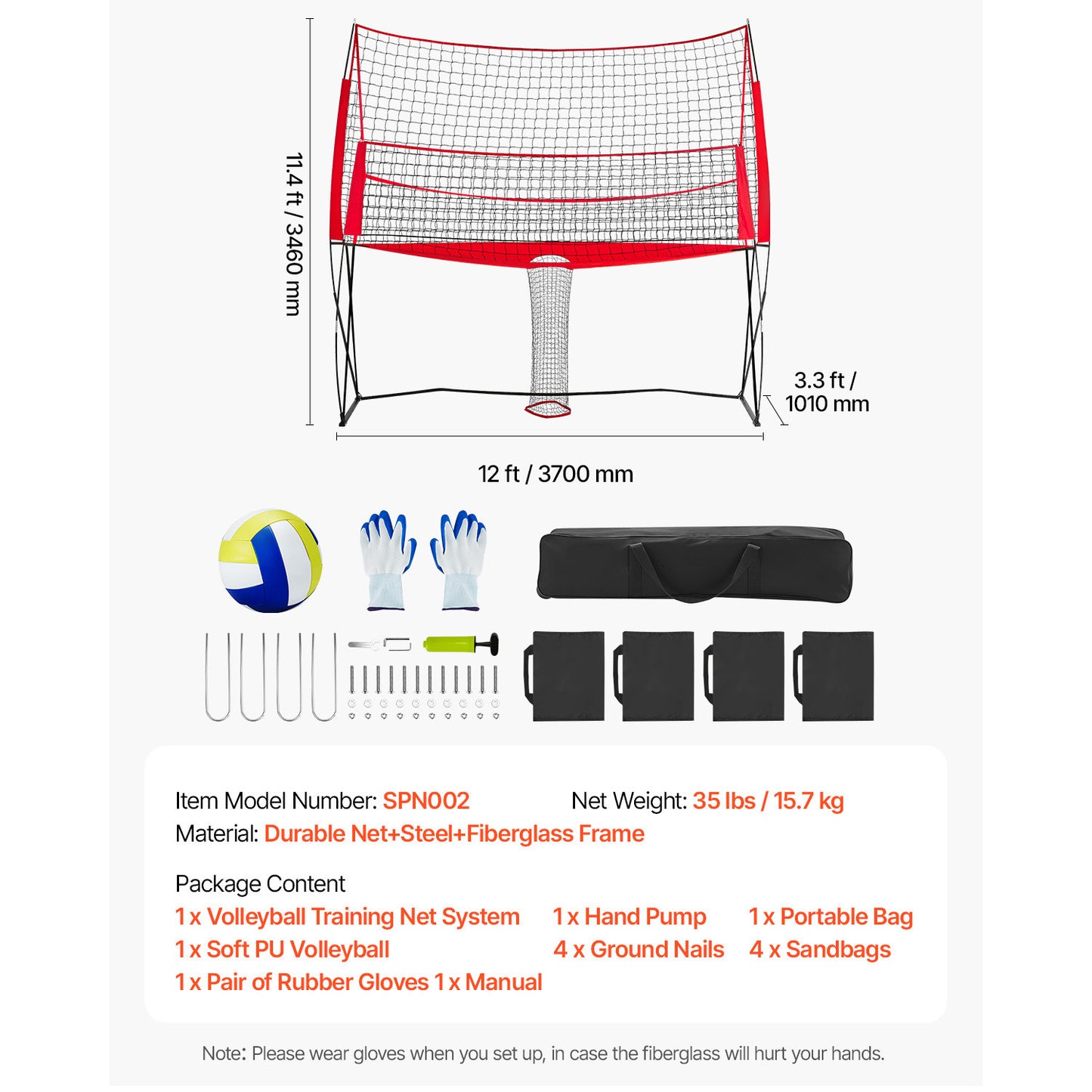 Volleybalnet – Trainingsnet – Sportnet – Beachvolleybalnet – Oefennet – Verstelbare Hoogte 12x11ft – Draagbaar Met Zandzakken