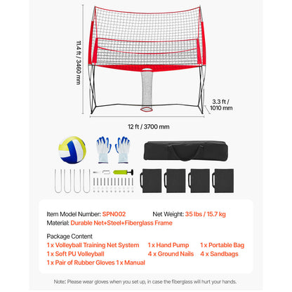 Volleybalnet – Trainingsnet – Sportnet – Beachvolleybalnet – Oefennet – Verstelbare Hoogte 12x11ft – Draagbaar Met Zandzakken