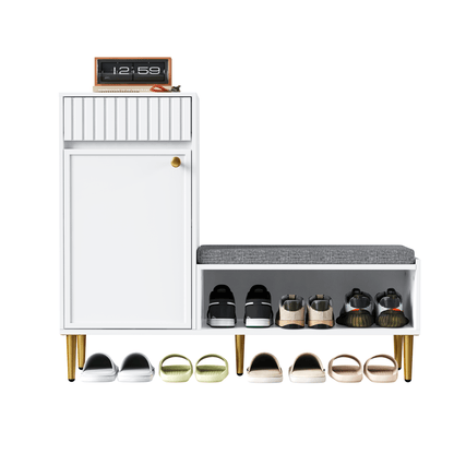 Schoenenkast – Schoenenrek – Schoenopberger – Schoenentoren – Schoenmeubel – Wit – Met Zitgedeelte – Compact Formaat 100x35x82 cm – Onderhoudsvriendelijk Niet-Houtmateriaal