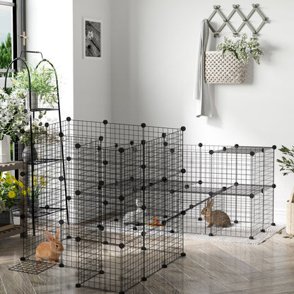 Speelomheining Klein Dieren – Ren Voor Cavia’s – Konijnenren – Draadomheining – Huisdierren Zwart – Modulair 2 Laags – Afgeronde Randen – Robuust Draadmetaal 146x73x73 cm