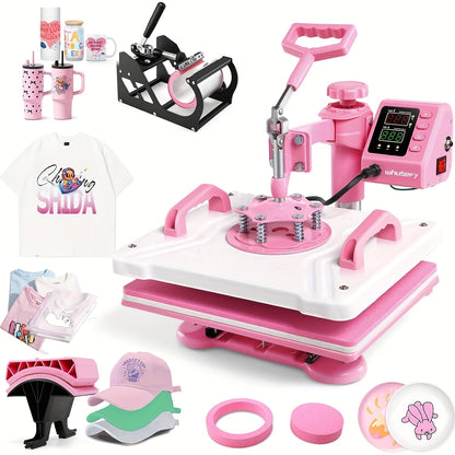 Warmtepers – Hittepers – Transferpers – Sublimatiepers – Textielpers – 5-in-1 Multifunctionele Warmtepers – 30x38 cm Verwarmingsplaat – 360° Draaibare Persarm