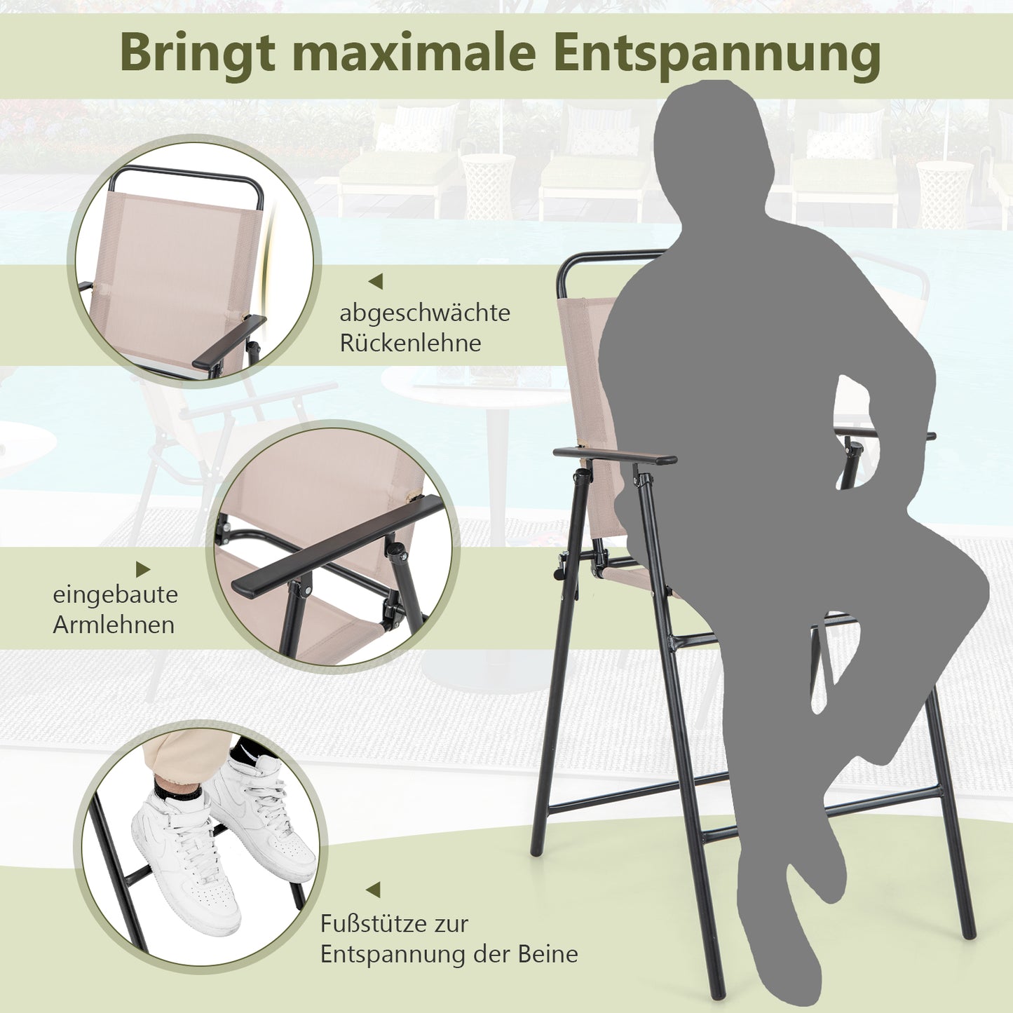 Barkrukken Outdoor – Barstoelen – Tuinstoelen – Inklapbare Krukken – Terrasstoelen – Ademend Mesh-Stof – Stevig Metalen Frame