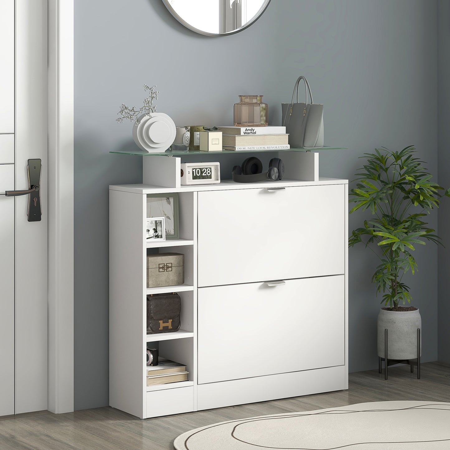 Schoenenkast – Schoenopberger – Schoenrek – Schoenenschuifkast – Schoenentoren – Wit – 2 Kantelbare Laden – Verstelbare Planken