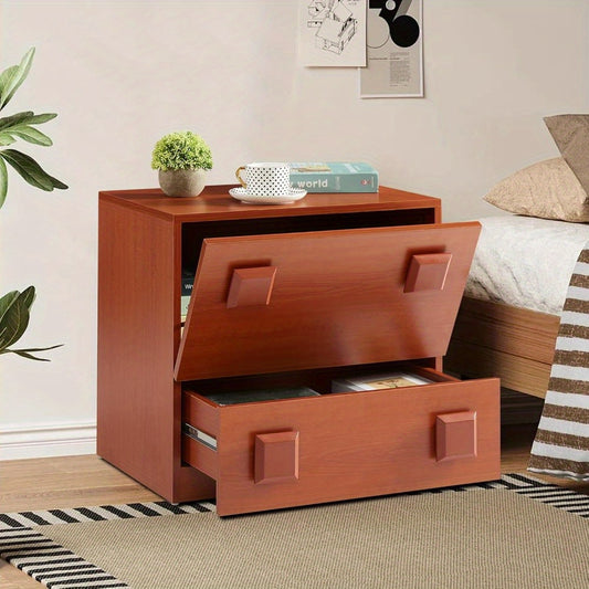 nachtkastje – ladekast – bijzettafel – opbergkast – slaapkamerkast – vintage bruin – 2 lades – stevig ijzeren constructie – geen montage – soepel lopende lades – 69 cm hoog