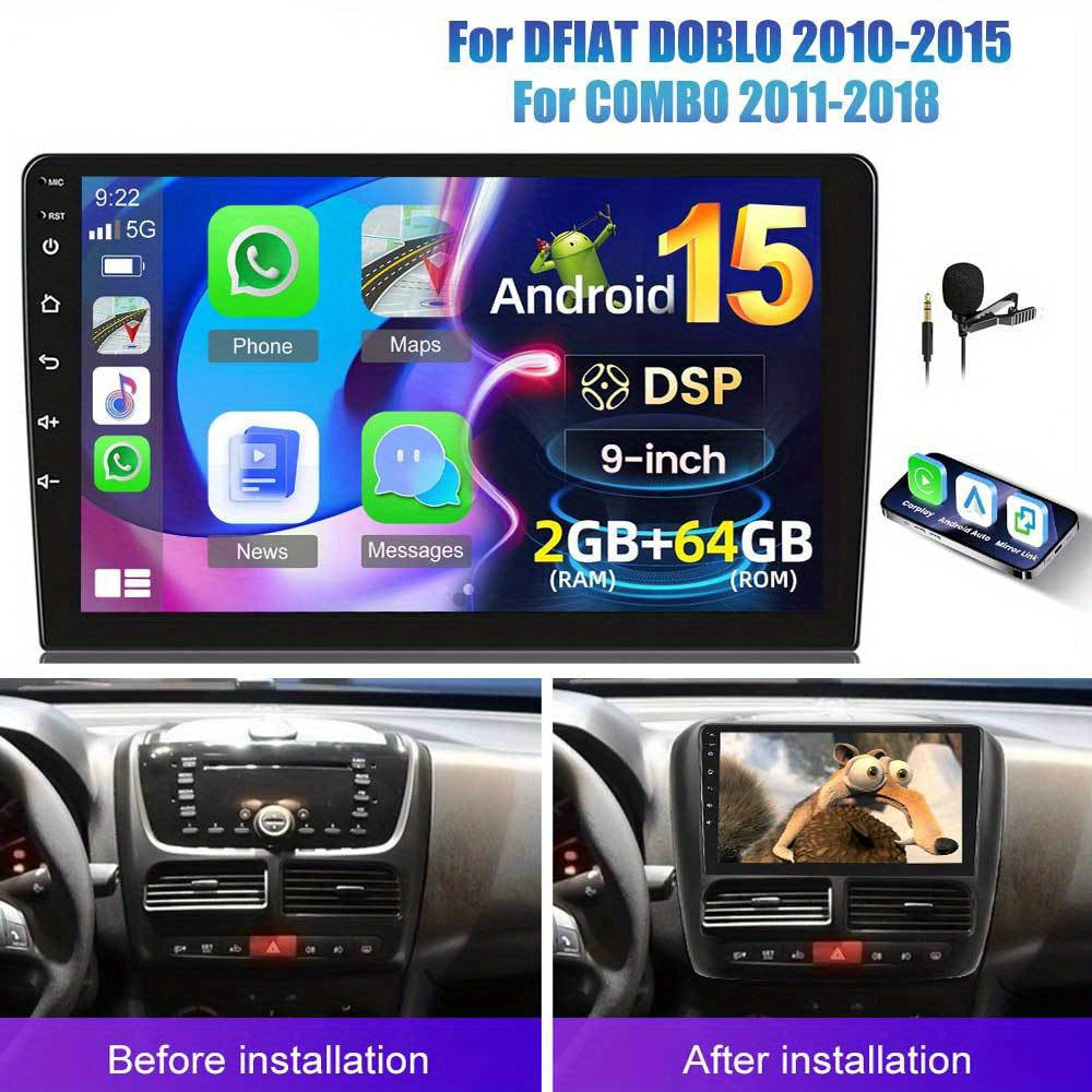 Autoplayer – Car Stereo – Multimediasysteem – Autoradio – Navigatie – 9 Inch HD IPS Touchscreen – Android 15 – Wireless CarPlay & Android Auto – 2GB+64GB Opslag – AHD Achteruitrijcamera