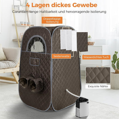 Draagbare Stoomsauna – Mobiele Sauna – Thuis Sauna Tent – Inklapbare Sauna – Persoonlijke Sauna – 3L Stoomgenerator – Afstandsbediening & Timer – Grijs