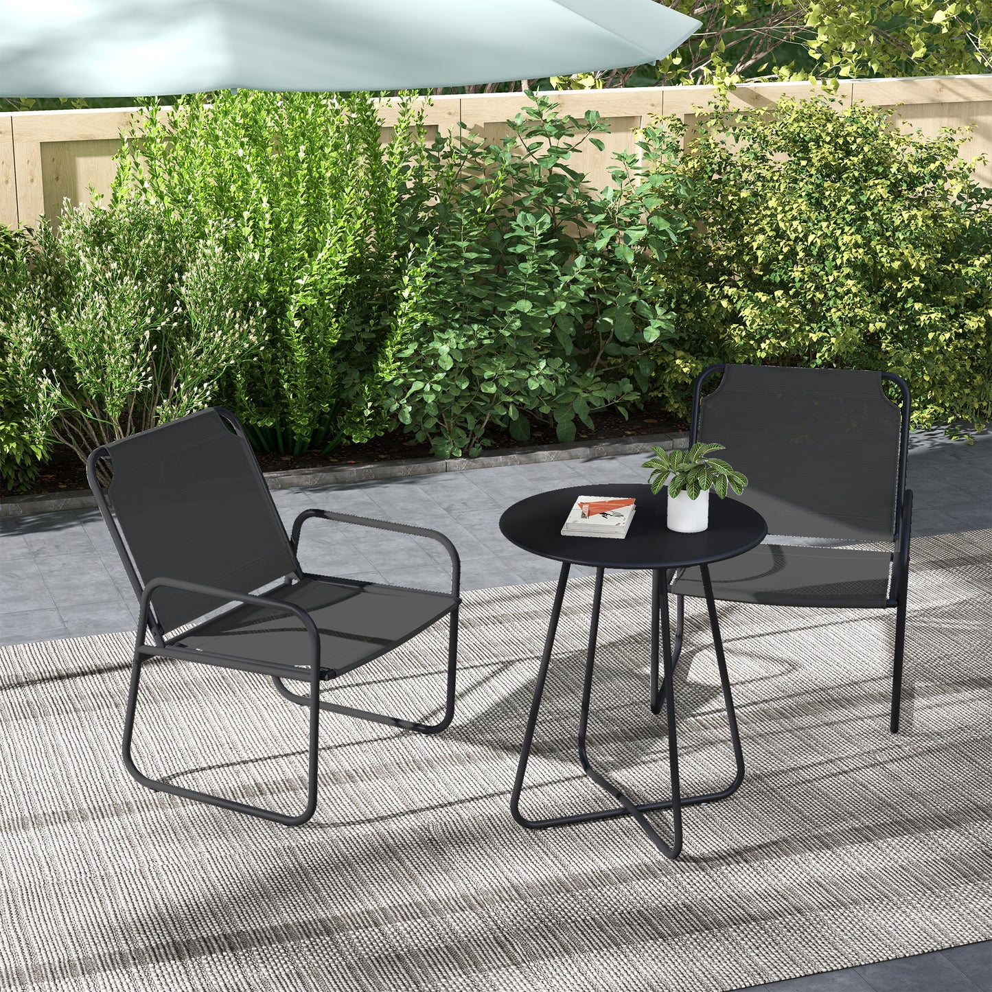 Tuinset – Tuinmeubilair – Bistroset – Loungeset – Balkonset – Gepoedercoat Staal – Ademend Textilene Grijs