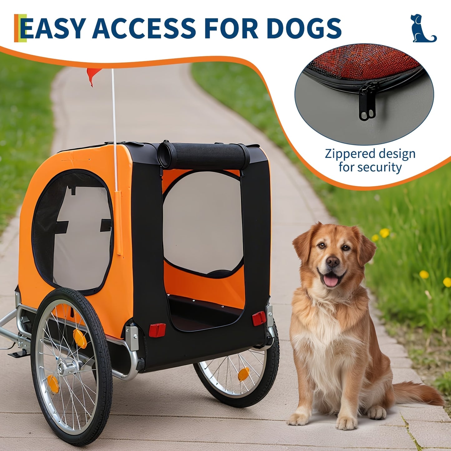 Fietskar Hond – Hondenfietskar – Hondenkar – Hondenbuggy – Fietsaanhanger – Draagvermogen 39,92 kg – Waterafstotend 600D Oxford Met Luchtbanden 40,64 cm – Opvouwbaar Met Universele Koppeling