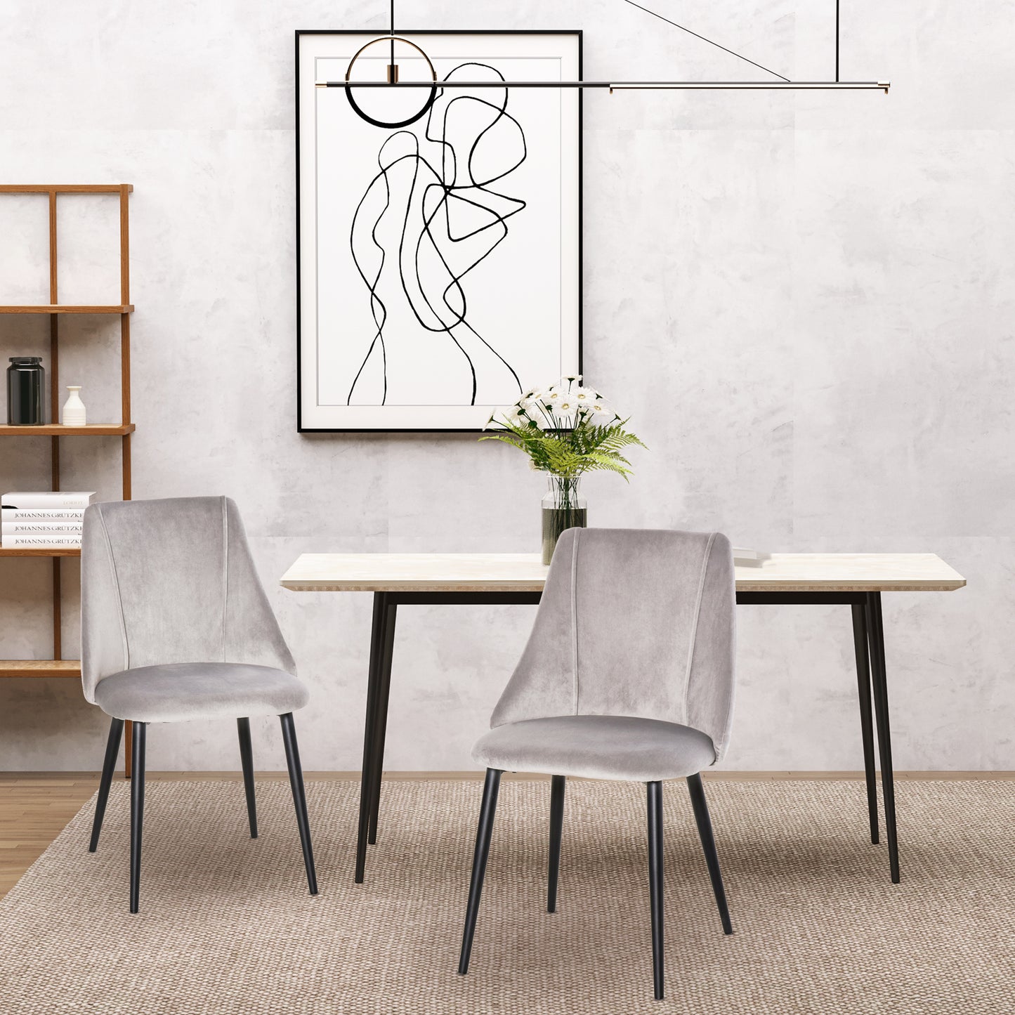 Eetkamerstoel – Keukenstoel – Stoel Met Rugleuning – Zitstoel – Veloursstoel – Grijs – Ergonomisch Design – Stabiel Metalen Frame