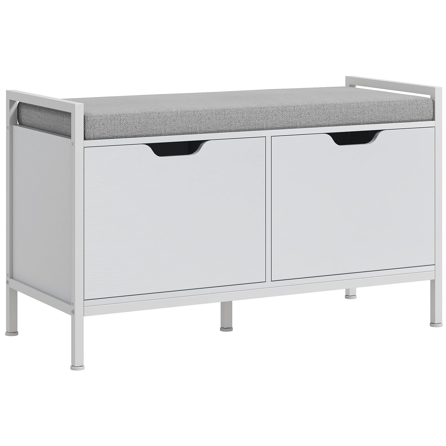 Schoenenkast – Schoenenbank – Schoenenrek – Opbergbank – Halmeubel – Wit – 2 Deuren – Comfortabel Zitkussen