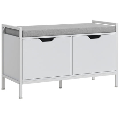 Schoenenkast – Schoenenbank – Schoenenrek – Opbergbank – Halmeubel – Wit – 2 Deuren – Comfortabel Zitkussen