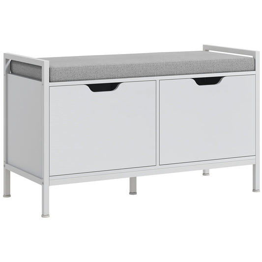 Schoenenkast – Schoenenbank – Schoenenrek – Opbergbank – Halmeubel – Wit – 2 Deuren – Comfortabel Zitkussen
