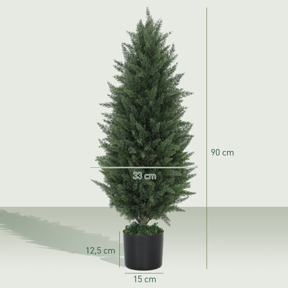 Kunstcipres – Kunstboom – Nepplant – Sierplant – Kamerplant – Set Van 2 – UV-Bestendig – 90 cm Hoog
