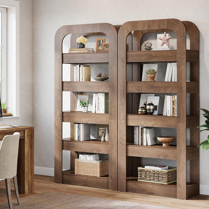 6-laagse houten boekenkast – open kast – boekenrek – opbergmeubel – wandkast – bruine kleur – 178 cm hoog – duurzaam massief hout met anti-kantelbeugel