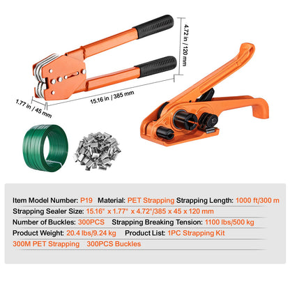 Spanband – Bindriem – Sjorband – Verpakkingsband – Zakriem – PET Materiaal – 304,8 Meter Lengte – 300 Metalen Sluitingen