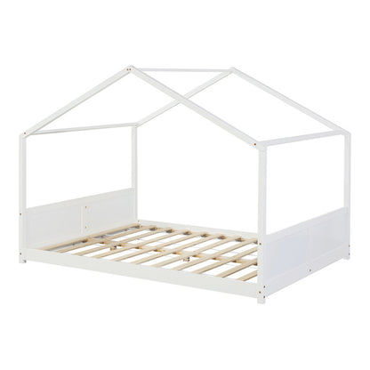 Huisbed – Kinderbed – Bedhuis – Speelbed – Bedhuisje – 90x200 cm – Stevig Dennenhouten Frame – Witte Natuurlijke Afwerking
