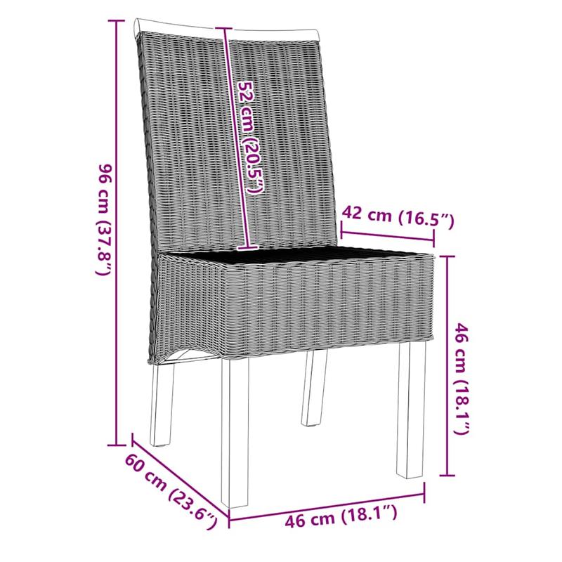 Eetkamerstoelen – Rattan Stoelen – Keukenstoelen – Set Van 2 Stoelen – Bruin – Natuurlijk Rattan – Gemakkelijk Schoon Te Maken – Stevige Rugleuning