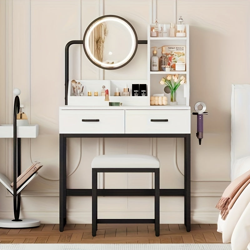 Kaptafel – Make-up Tafel – Dressingtafel – Cosmeticatafel – Opmaaktafel – Wit – Ruime Spiegel – Duurzame Bamboe Constructie
