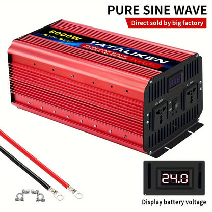 Power Inverter – Spanningsomvormer – Omvormer – Stroomomzetter – 12V Naar 220V – 8000W Piekvermogen – 4 AC Uitgangen – LCD Scherm – Afstandsbediening – Robuust Metalen Behuizing