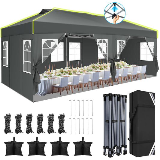Pop-up Tent – Partytent – Tuinkamer – Vouwtent – Zonnescherm – Grijs – 3x6m Met 6 Afneembare Zijwanden – 3 Hoogtes Verstelbaar