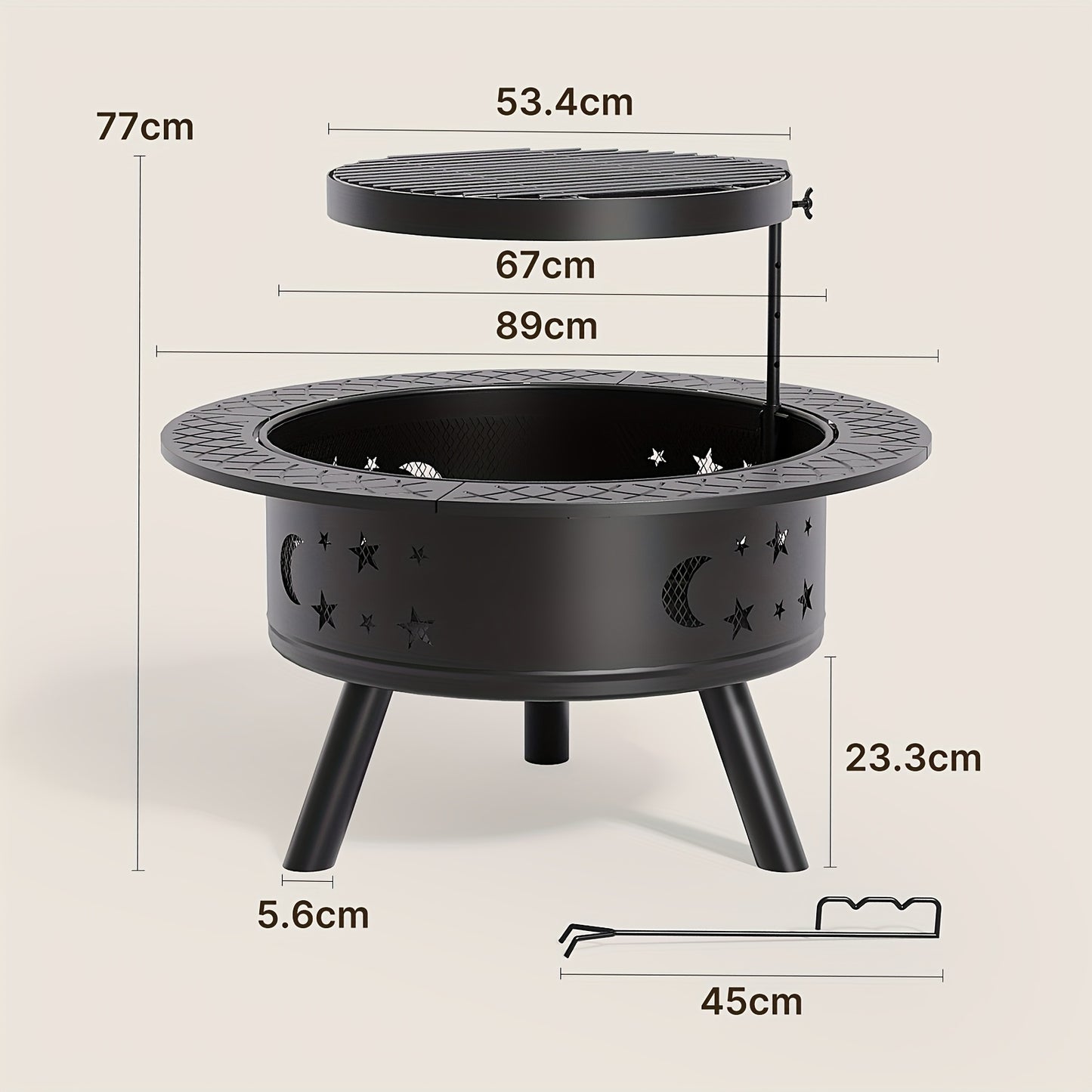Buitenhaard – Tuinhaard – Vuurkorf – Barbecue – Grill – 2-in-1 Buitenhaard en Barbecue – Draaibaar en In Hoogte Verstelbaar Grillrooster – Hittebestendig Metalen Constructie