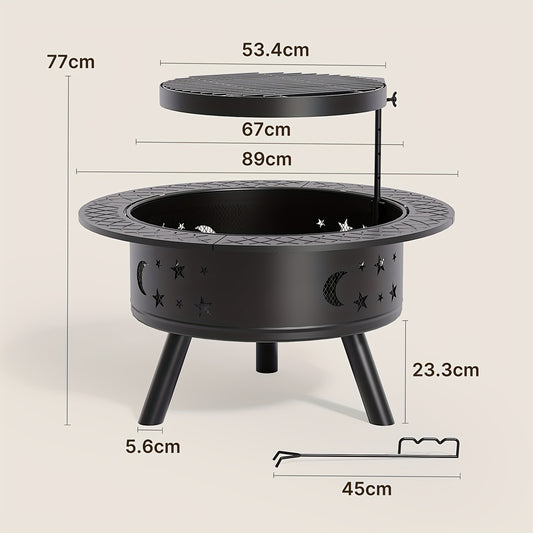 Buitenhaard – Tuinhaard – Vuurkorf – Barbecue – Grill – 2-in-1 Buitenhaard en Barbecue – Draaibaar en In Hoogte Verstelbaar Grillrooster – Hittebestendig Metalen Constructie
