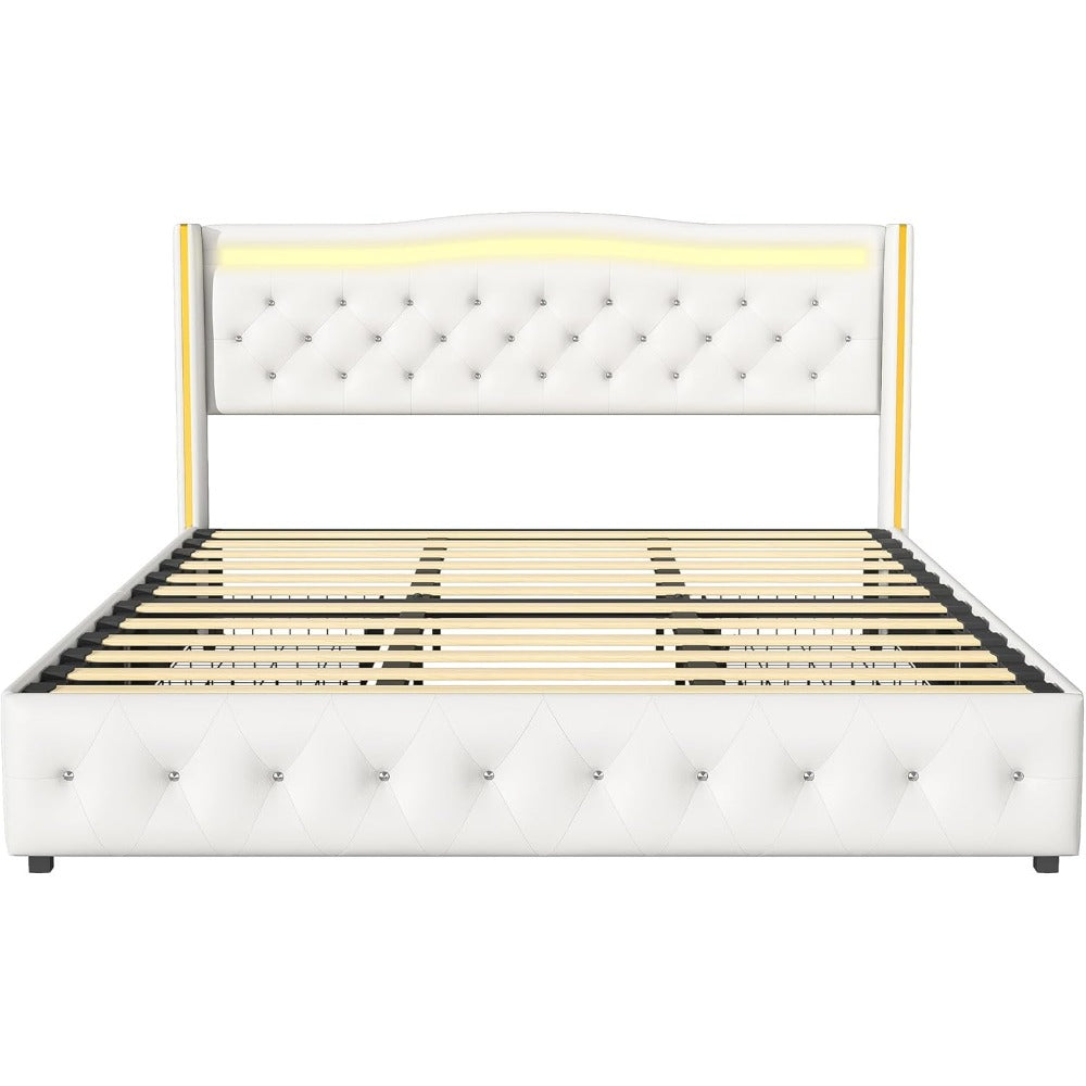 Bedkast – Tweepersoonsbed – Opbergbed – Led Bed – Ladebed – 140x200 cm – PU Leer – USB Oplaadpoorten