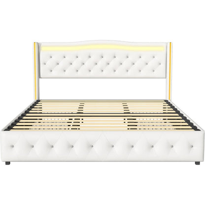 Bedkast – Tweepersoonsbed – Opbergbed – Led Bed – Ladebed – 140x200 cm – PU Leer – USB Oplaadpoorten