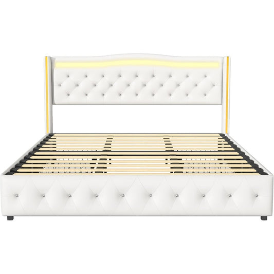 Bedkast – Tweepersoonsbed – Opbergbed – Led Bed – Ladebed – 140x200 cm – PU Leer – USB Oplaadpoorten