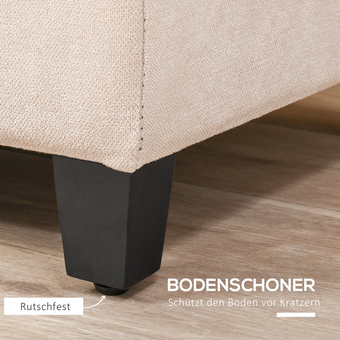 Bank – Sofa – Zitbank – Bench – Beige – Met Opbergruimte – Flanelstof Met Knoopjes – Draaggewicht 120 kg – 125 x 49 x 41,5 cm